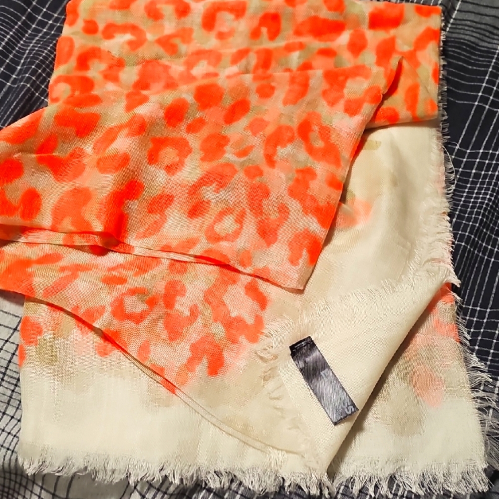 NWOT Express Orange and Cream Animal Print Scarf 50"x 64"
